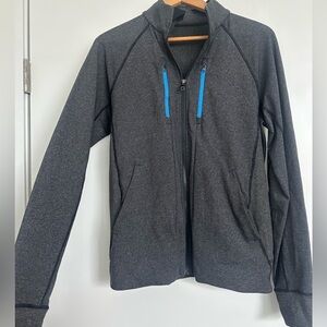 Lululemon Men’s Grey Full Zip Jacket – Blue Zipper Accents